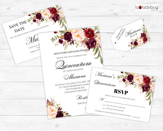 Editable Quinceanera invitation. Invitaciones Quinceanera para Etsy