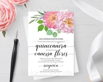 Floral Quinceanera Invitation Template (Spanish)