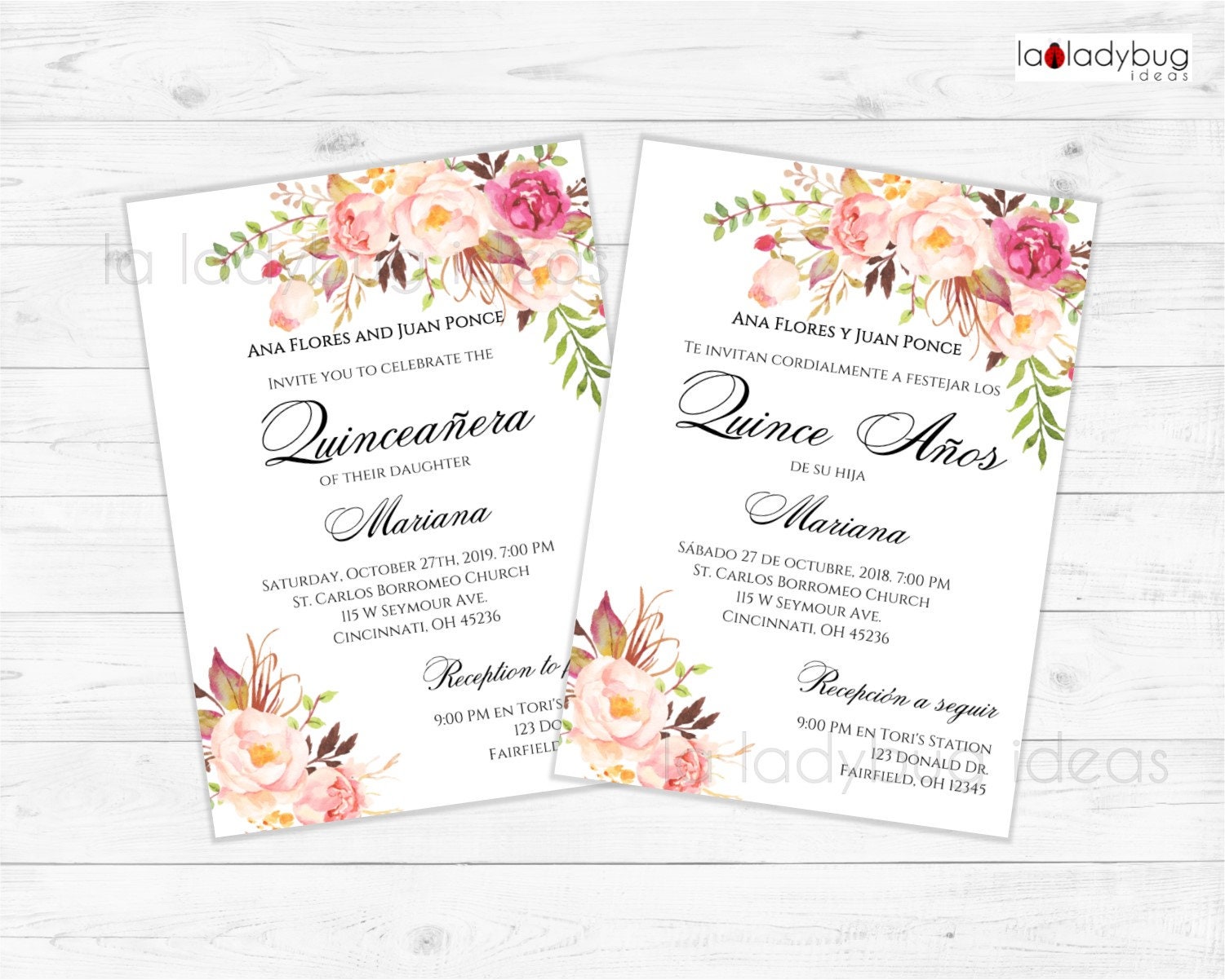 Invitaciones Quinceanera Para Editar/imprimir Con RSVP. Inglés Y