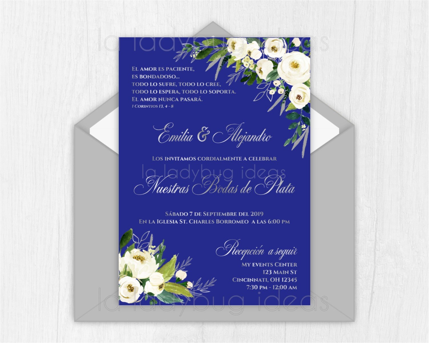 Invitaciones De Aniversario De Boda Azul Rey Custom Printable Etsy
