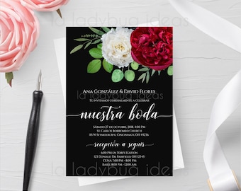 Floral Wedding Invitation Template, Spanish (Digital Download)