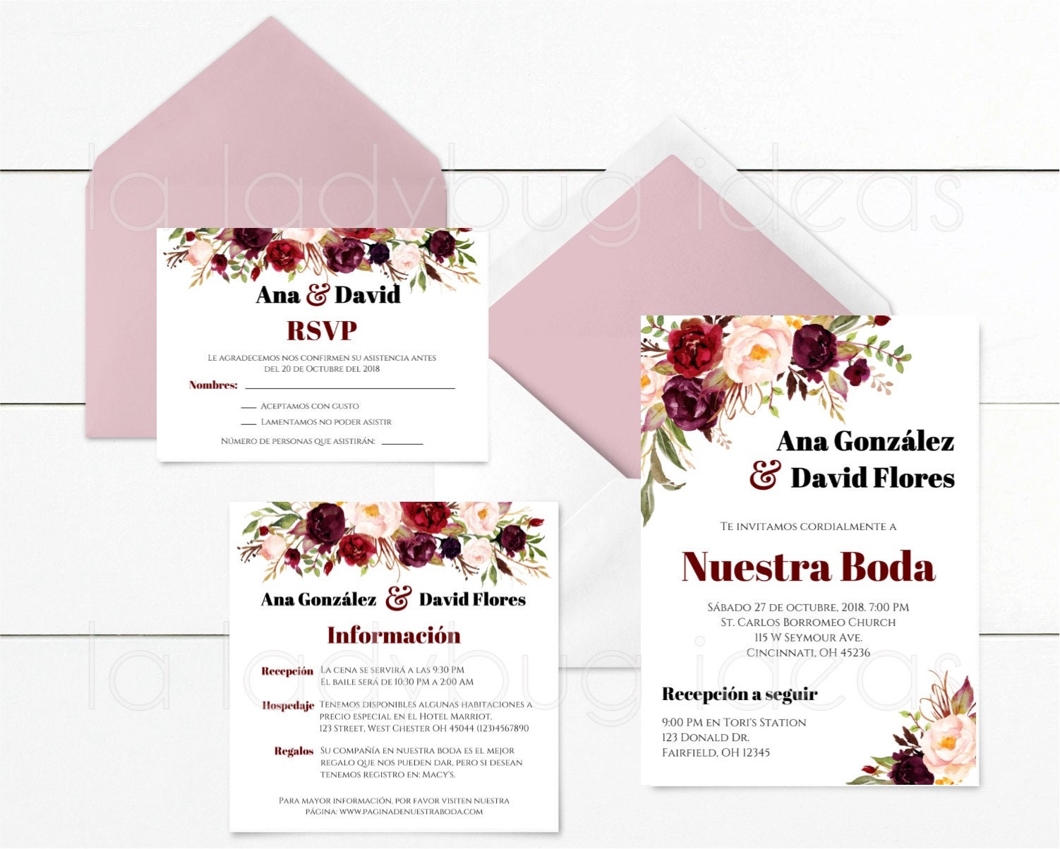Invitaciones De Boda Template Sencilla, Invitaciones Para Boda Espanol Con  Flores, Imprimir En Casa, Para Boda, Instant Download, Editable 