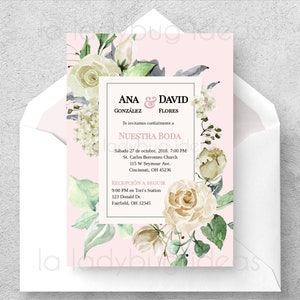 Invitacion de boda en español. Invitaciones de boda imprimibles espanol para editar/imprimir. Digital. Printable Wedding Invitation Spanish.