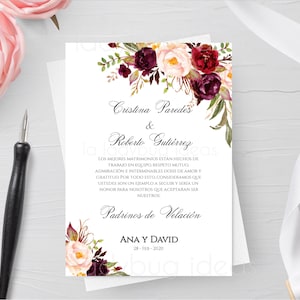 Padrinos de velación. Tarjeta digital para padrinos de velación. Propuesta. Propuesta para padrinos de boda. Tarjeta imprimible y editable.