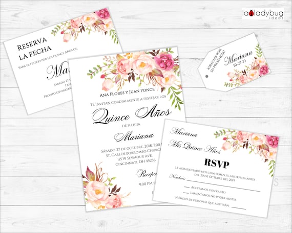 Invitaciones Quinceanera para editar/imprimir. Kit de Etsy