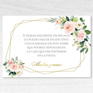 Tarjeta de Boda para regalo en Floral Español. Pases para boda para editar/imprimir. Tarjeta para regalo de boda en español.