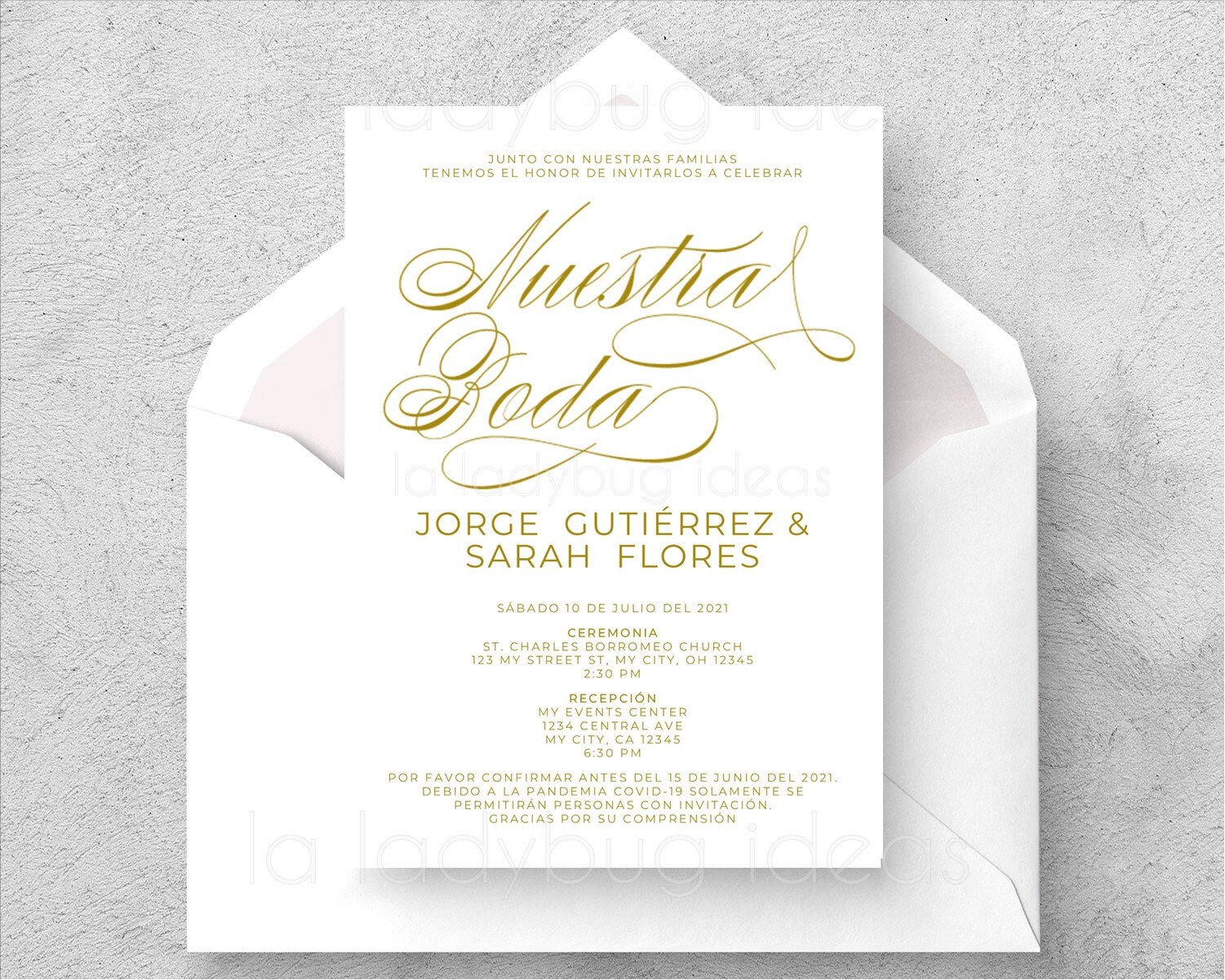 Invitaciones para Boda Letras doradas en Inglés y Español. Etsy México