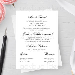 Invitation boda para editar/imprimir. Invitations de Boda. Numérique. Faire-part de mariage imprimable en espagnol