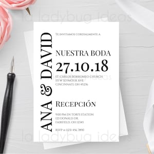 Nuestra boda. Invitacion boda para editar/imprimir en español. Archivo digital. Digital Invitation. Printable Wedding Invitation Spanish.