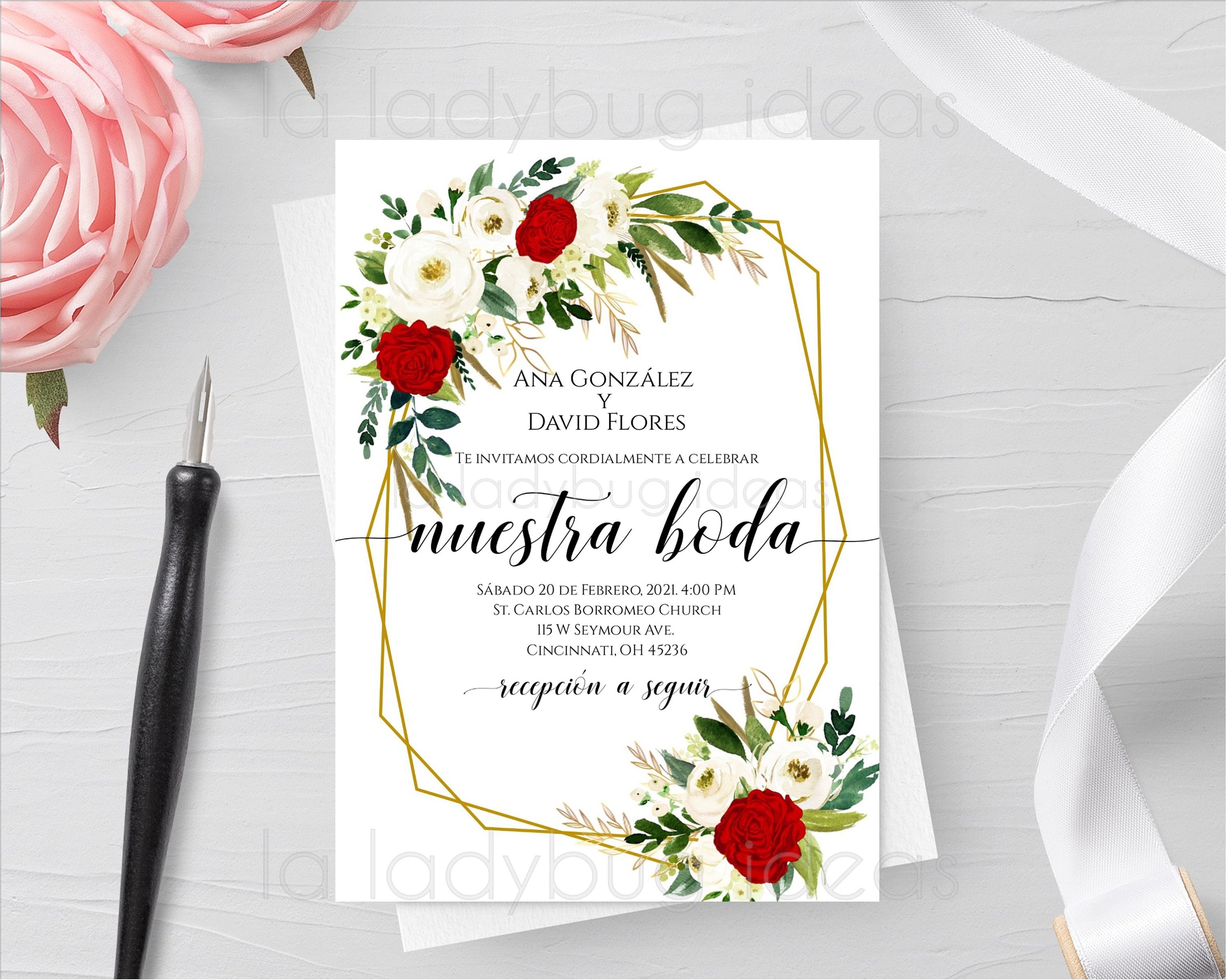 Genuino Diariamente salto Invitacion Boda Para Editar/imprimir Con Flores Rojas Y - Etsy