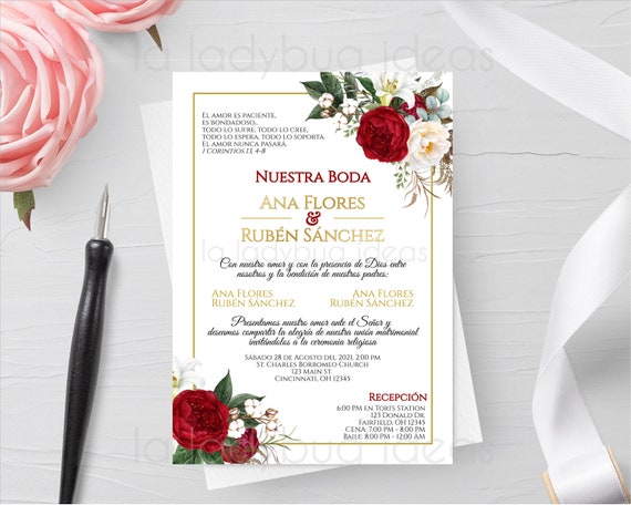 Invitaciones De Boda Para Editar/imprimir En Español Roja Y - Etsy Australia Invitaciones De Boda Para Editar/imprimir En Español Roja Y - Etsy Australia