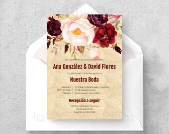 Spanish Floral Wedding Invitation Template, Printable & Editable