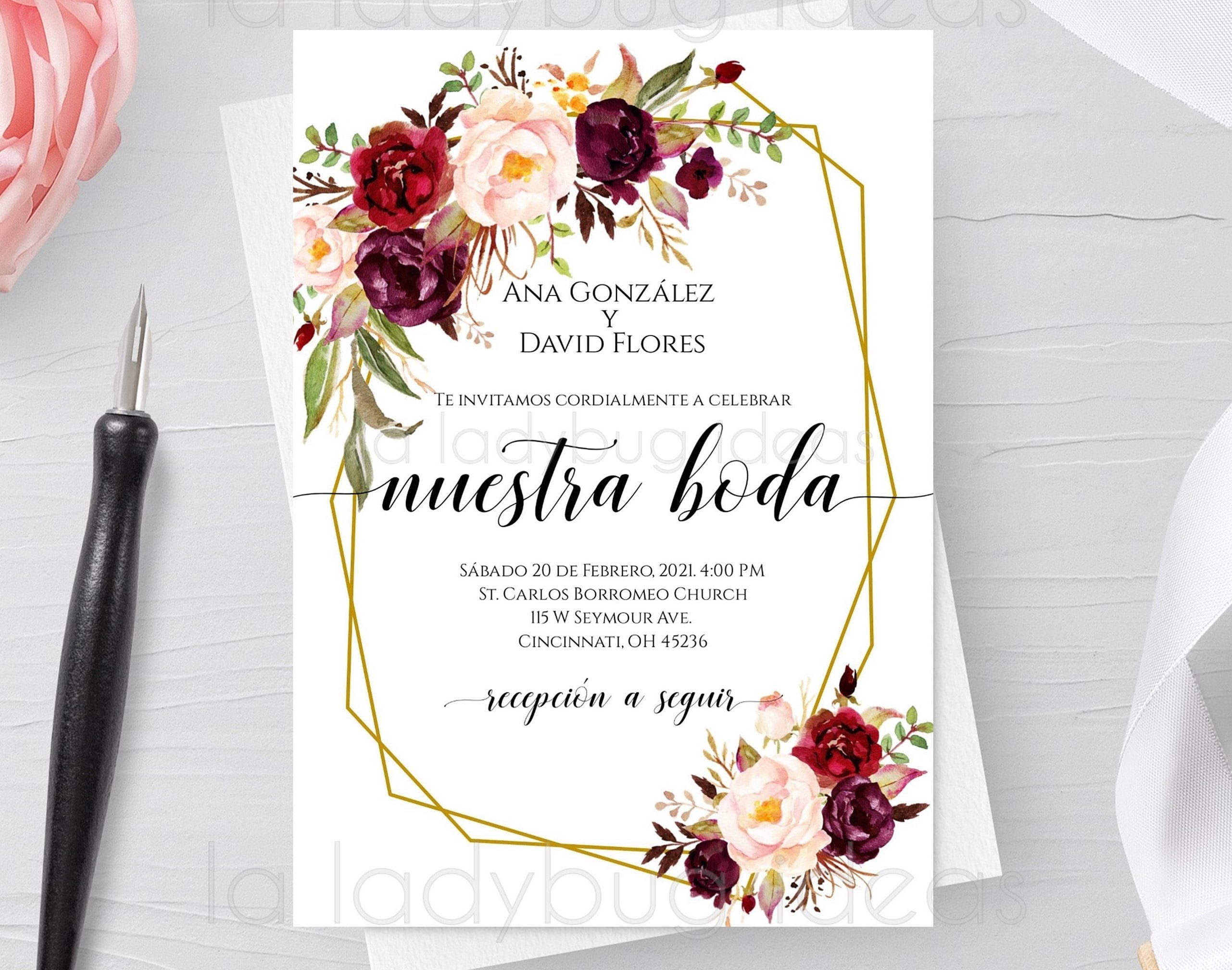 Invitacion Para Una Boda Invitacion Boda Para Editar/imprimir Color Tinto. Invitaciones - Etsy Israel