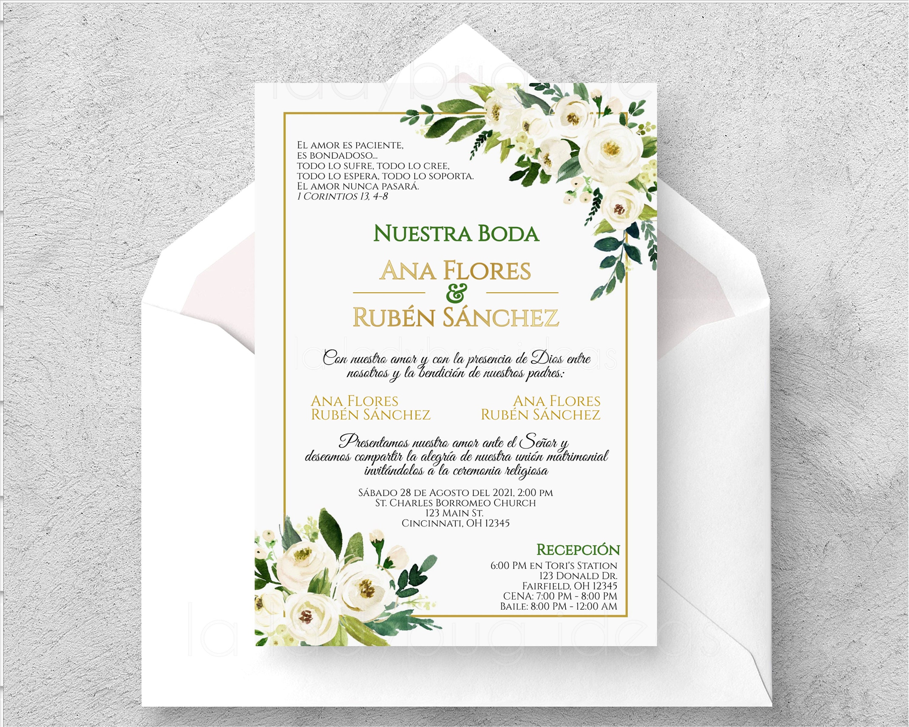 Invitaciones De Boda En Español Flores Blancas Y Dorado. - Etsy Invitaciones De Boda En Español Flores Blancas Y Dorado. - Etsy