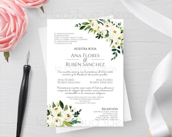Blaue Blumen Hochzeitseinladung Spanisch, Printable (Digital)