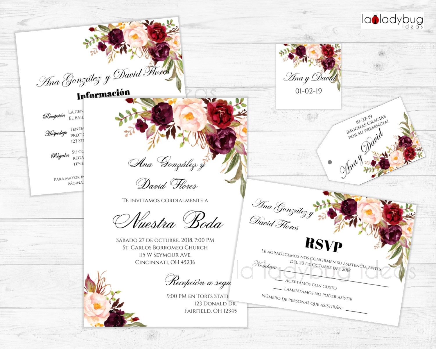 Invitaciones de boda para editar/imprimir. Kit de Invitación boda