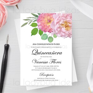 Invitaciones Quinceanera para editar/imprimir en español. Quinceanera invitations. Invitación Quinceañera. Invitaciones de quinceanera.