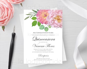 Spanish Floral Quinceanera Invitation Template (Digital Download)
