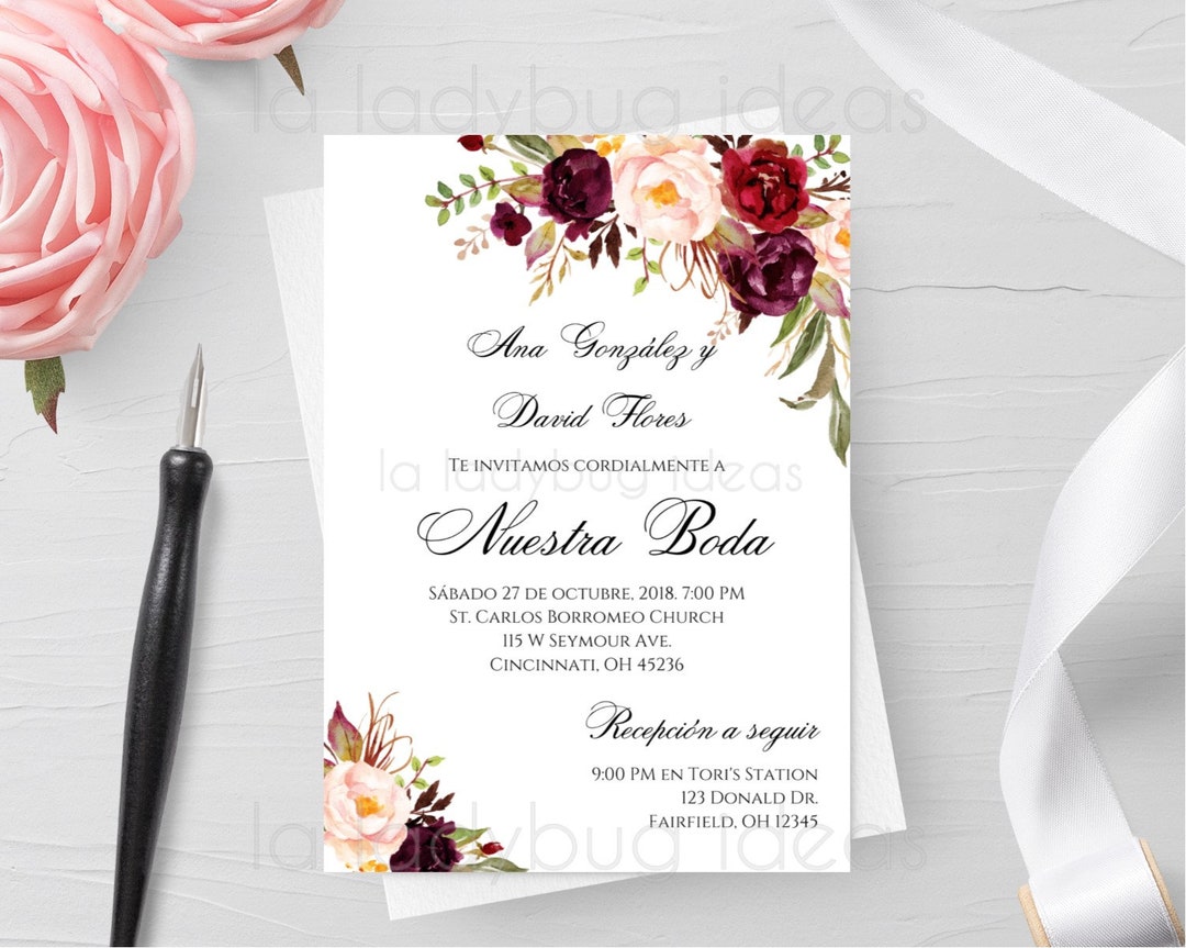 Invitacion boda para editar/imprimir color tinto. Invitaciones - Etsy México Invitacion boda para editar/imprimir color tinto. Invitaciones - Etsy México