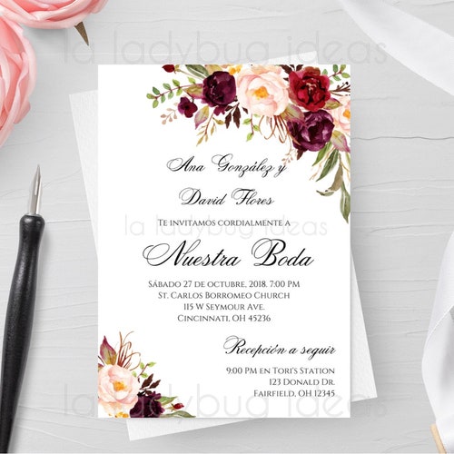 Invitacion Boda Para Editar/imprimir Color Tinto. Invitaciones - Etsy Invitacion Boda Para Editar/imprimir Color Tinto. Invitaciones - Etsy