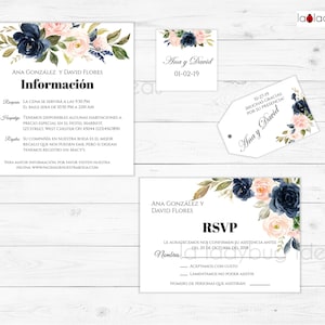 Kit Adicional para Invitación boda floral en español RSVP, Recepcion, Cards, Tags. Wedding Invitation Spanish