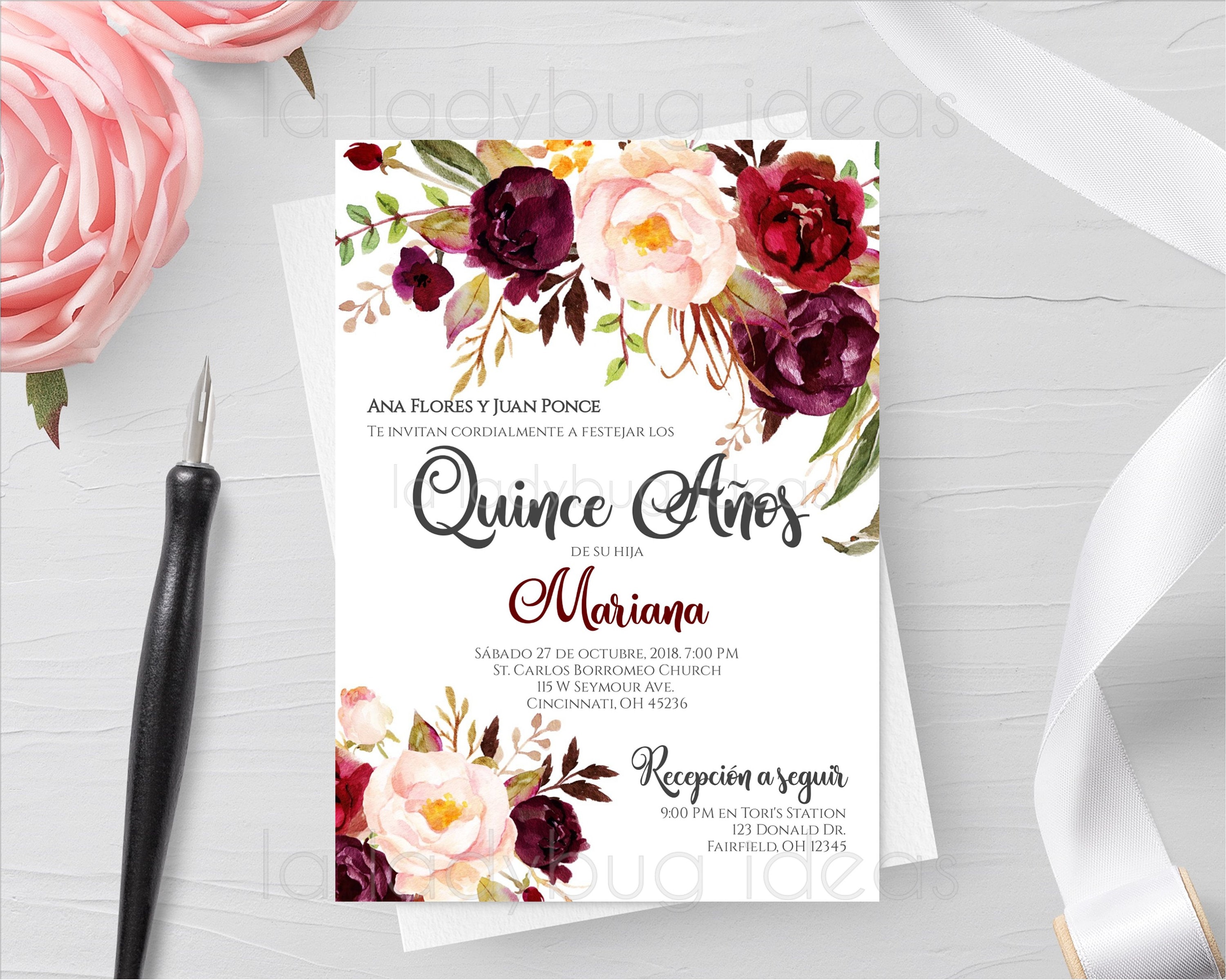 Spanish Quinceanera Invitation. Invitaciones Quinceanera Para Editar