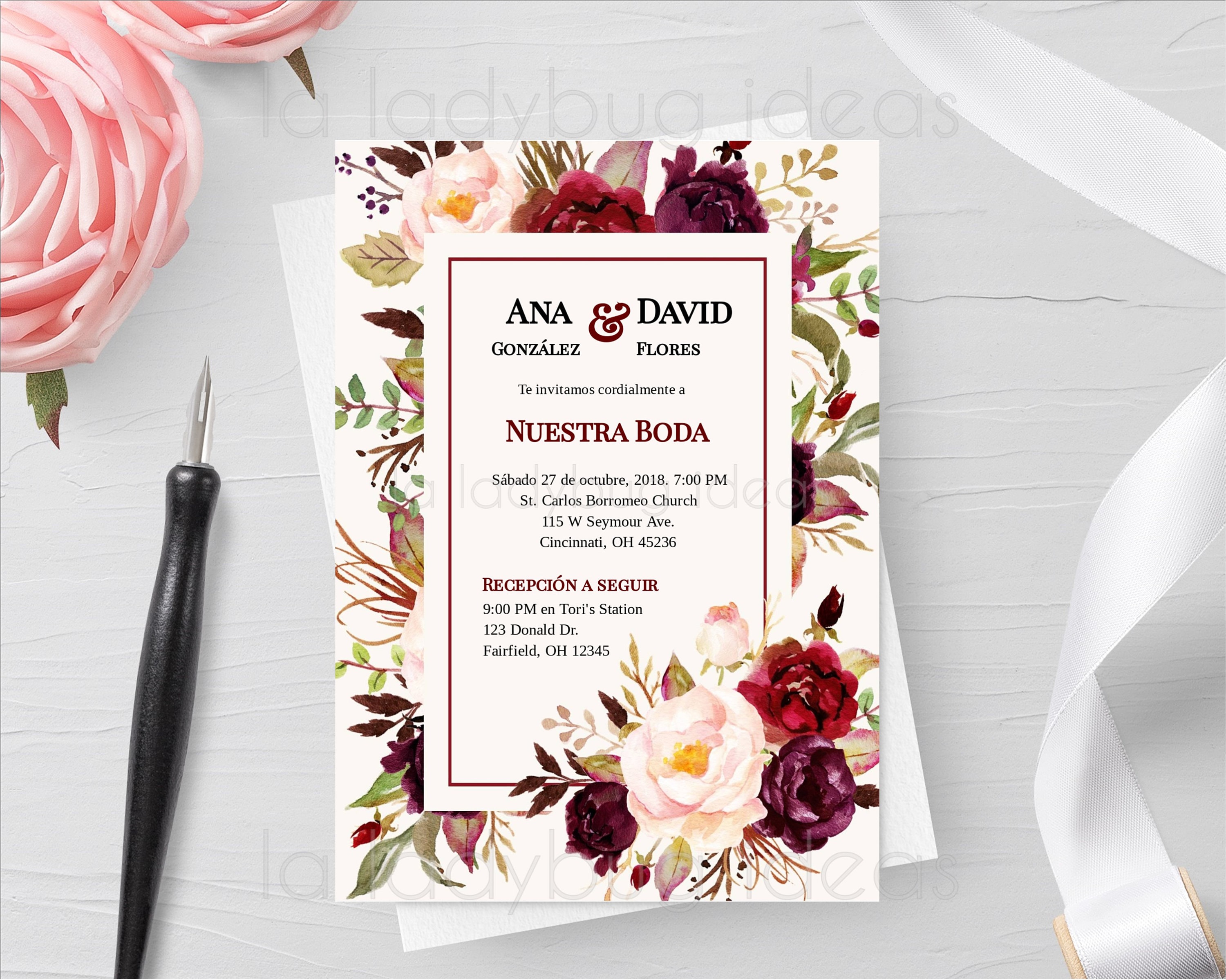 Invitacion Boda Para Editar/imprimir Color Tinto. Invitaciones - Etsy Invitacion Boda Para Editar/imprimir Color Tinto. Invitaciones - Etsy