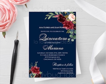 Floral Quinceanera Invitation, Editable Template (Digital Download)