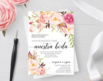 Floral Hochzeitseinladung Spanisch Vorlage (Digital)