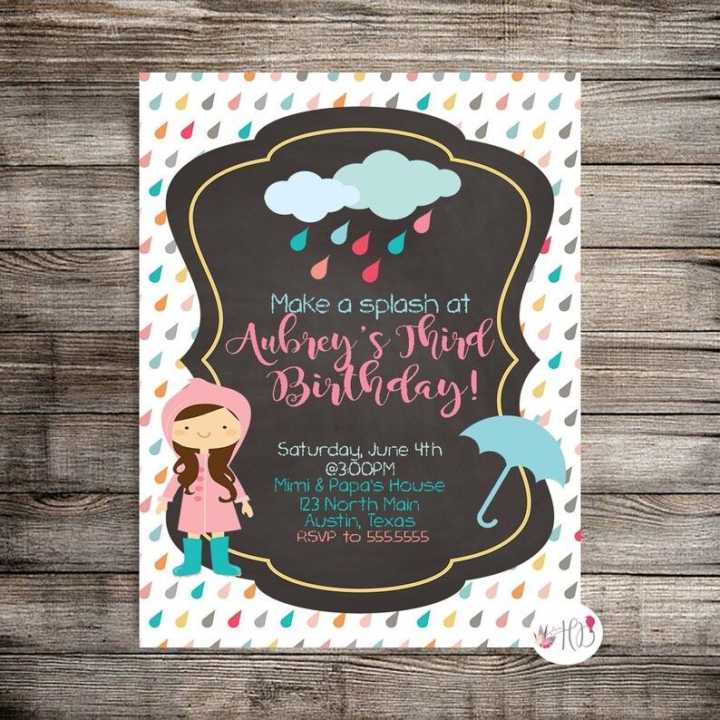 Rain Birthday Invitation Rainy Day Invitation Sprinkle Etsy