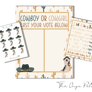 Cowboy or Cowgirl Gender Reveal bundle, Gender Reveal Decor, Cast Your Vote Sign, Old Wives Tale, Western Country Decor, Instant Download