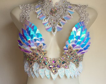 CUSTOM SIZE Holographic Angel Warrior | rave bra outfit dancer festival cosplay carnival samba adult sexy costume halloween unicorn mermaid