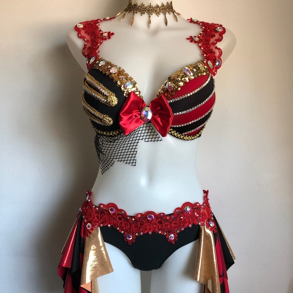 CUSTOM SIZE- Sexy Pirate outfit | womens adult costume rave bra festival cosplay Halloween EDC sailor red black gold ringleader