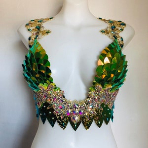 CUSTOM SIZE Dragon Queen adult costume cosplay Medusa crocodile reptile Halloween rave festival holographic iridescent crystal bra scale top
