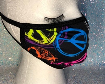 Neon Peace Signs Face Mask |WASHABLE REUSABLE holographic cute shiny sparkle fashion mask facemask adult women RD62