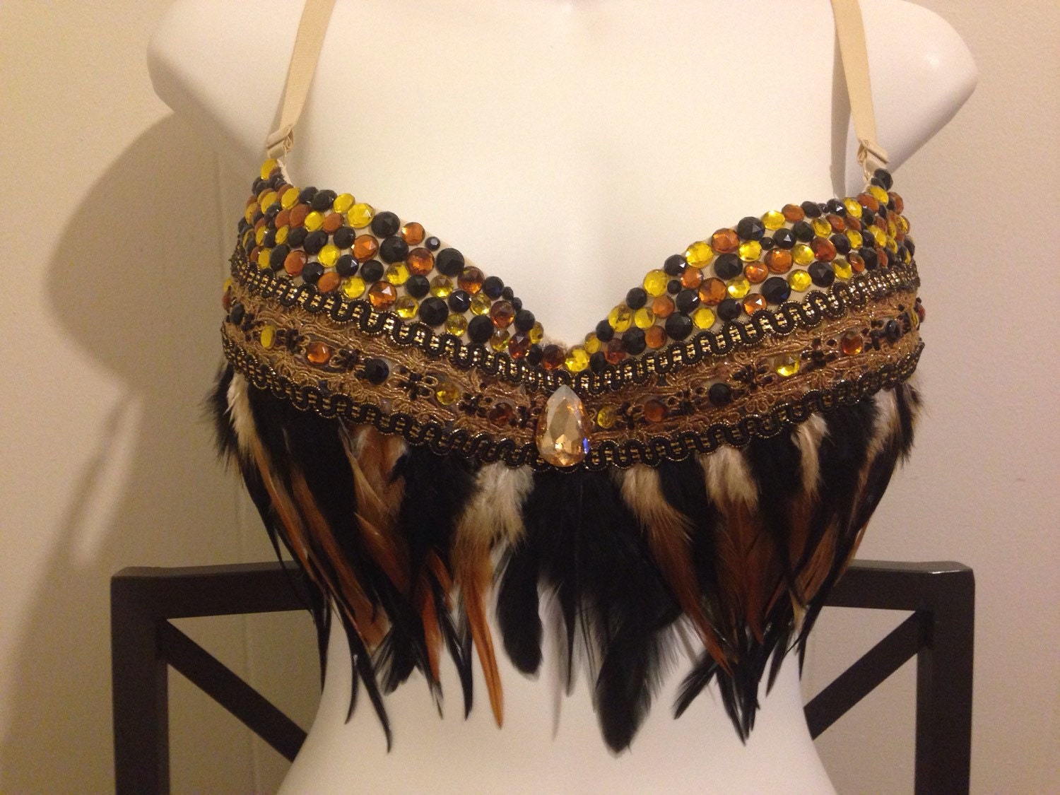 CUSTOM SIZE Black and Brown Owl EDC Rave Bra Rave Outfit | Etsy