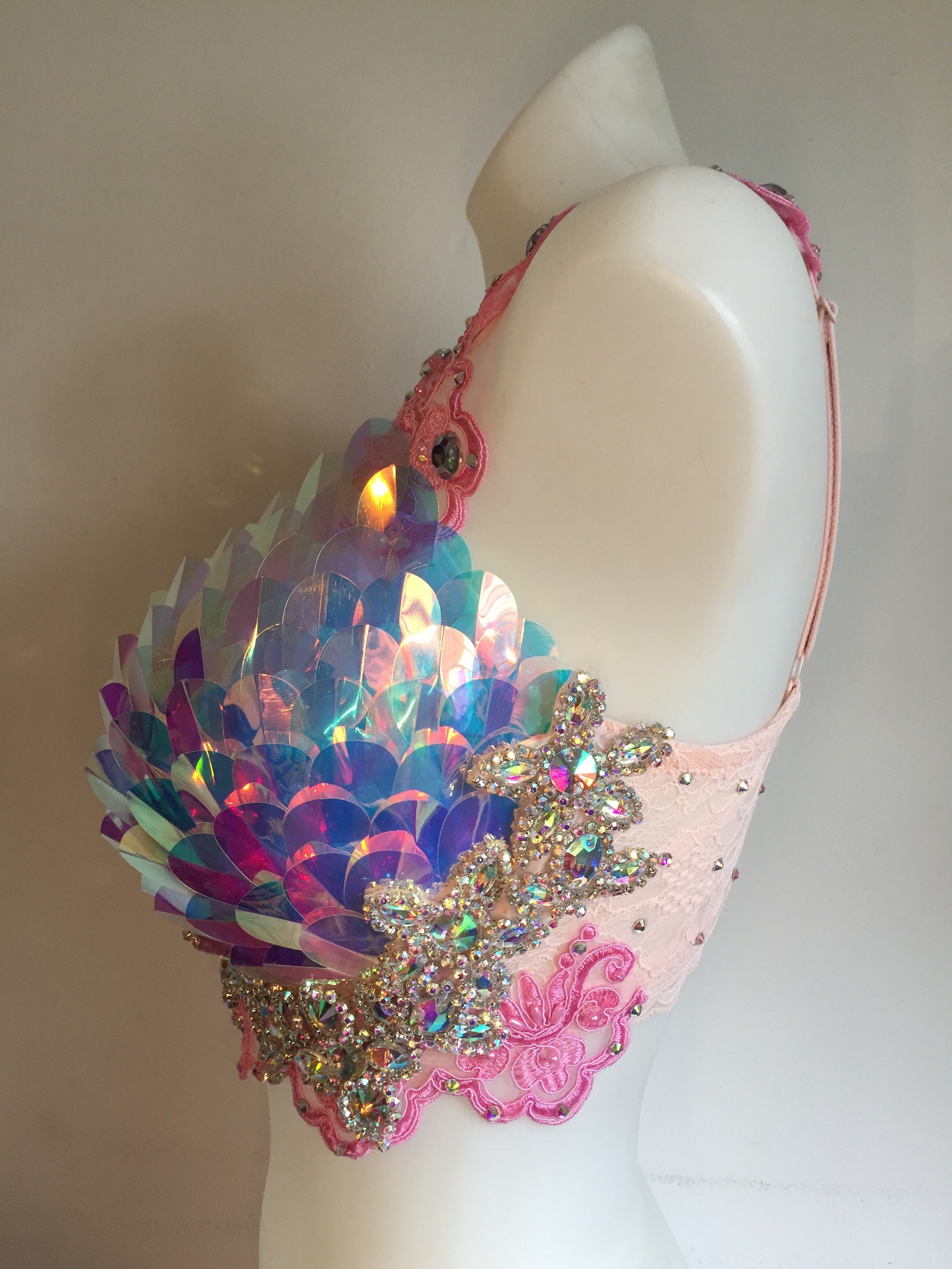 CUSTOM SIZE Pink Lace Unicorn Rave Bra Outfit Dance Belly - Etsy