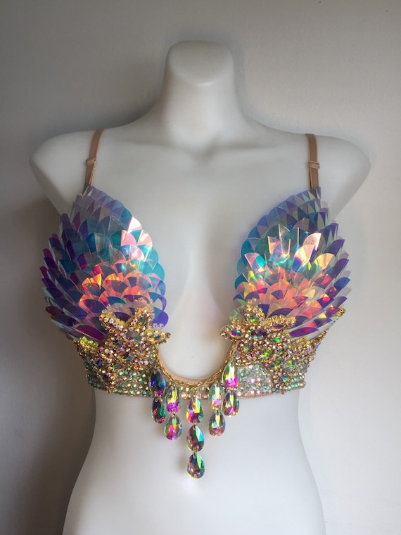 CUSTOM SIZE Holographic Queen plunge bra EDC rave bra Etsy.