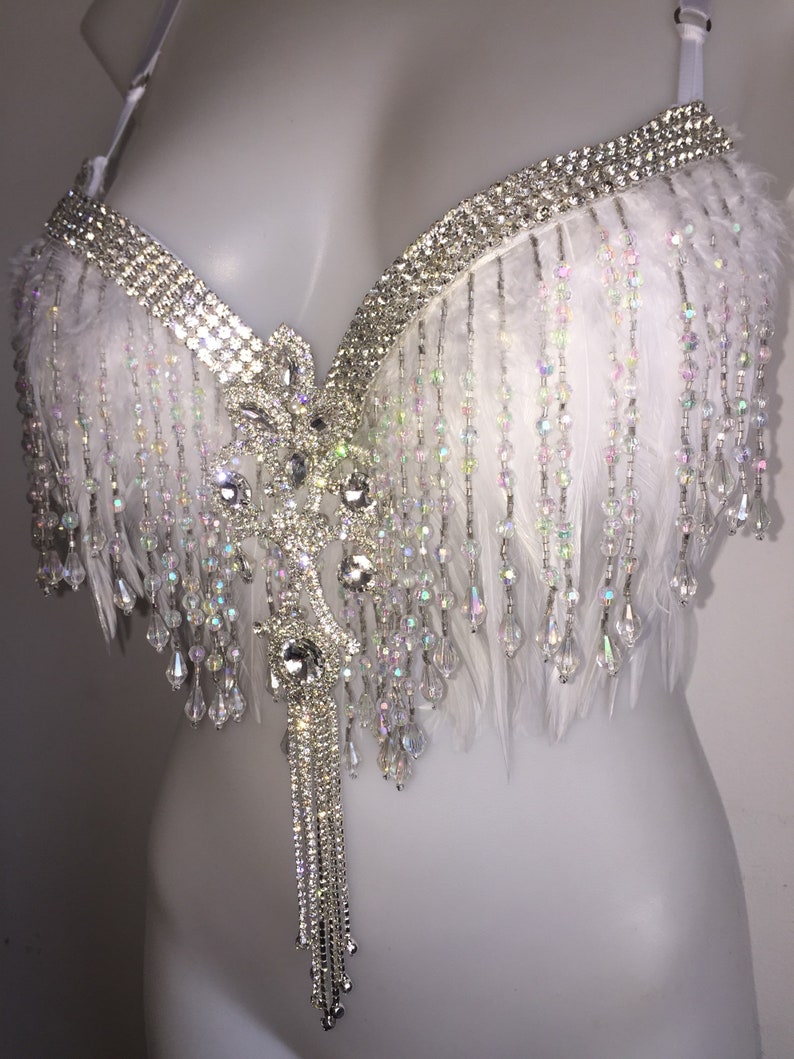 CUSTOM SIZE Angel costume EDC rave bra outfit adult costume bride angel dance burlesque cosplay samba carnival feather women's image 6