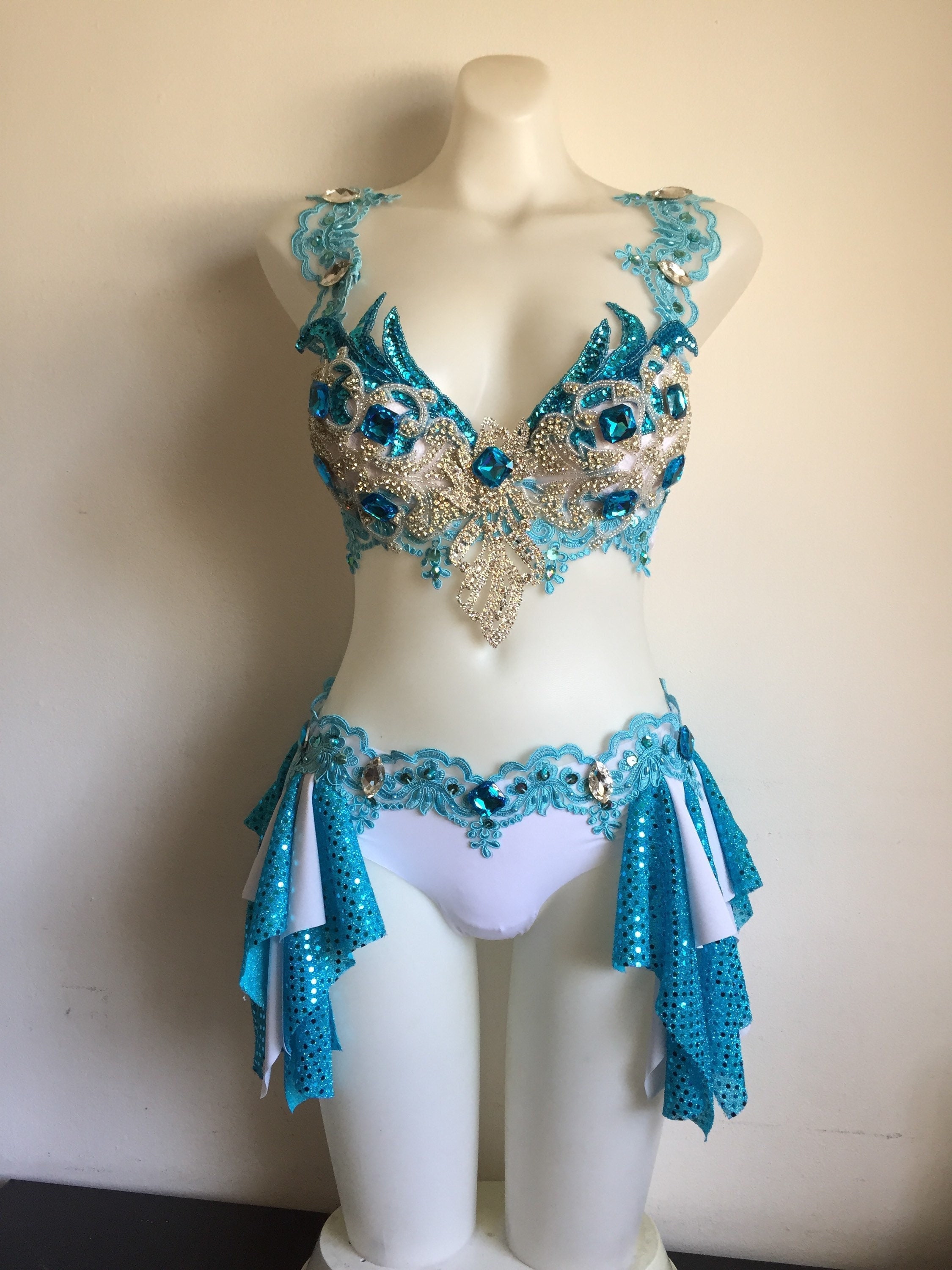 CUSTOM SIZE Winter Ice Queen Elsa Adult Belly Dance Burlesque Samba  Carnival Women Woman Halloween Costume Crystal Rave Bra 