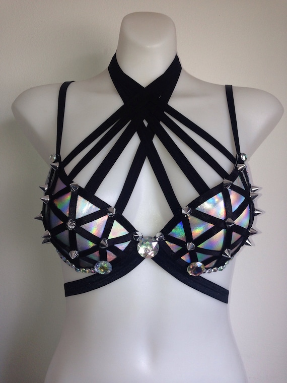 CUSTOM SIZE- Holographic Space Babe | Rave Bra EDC Halloween Alien Outer  Space Dance Outfit Adult Costume Silver Black Sexy Dominatrix - Etsy