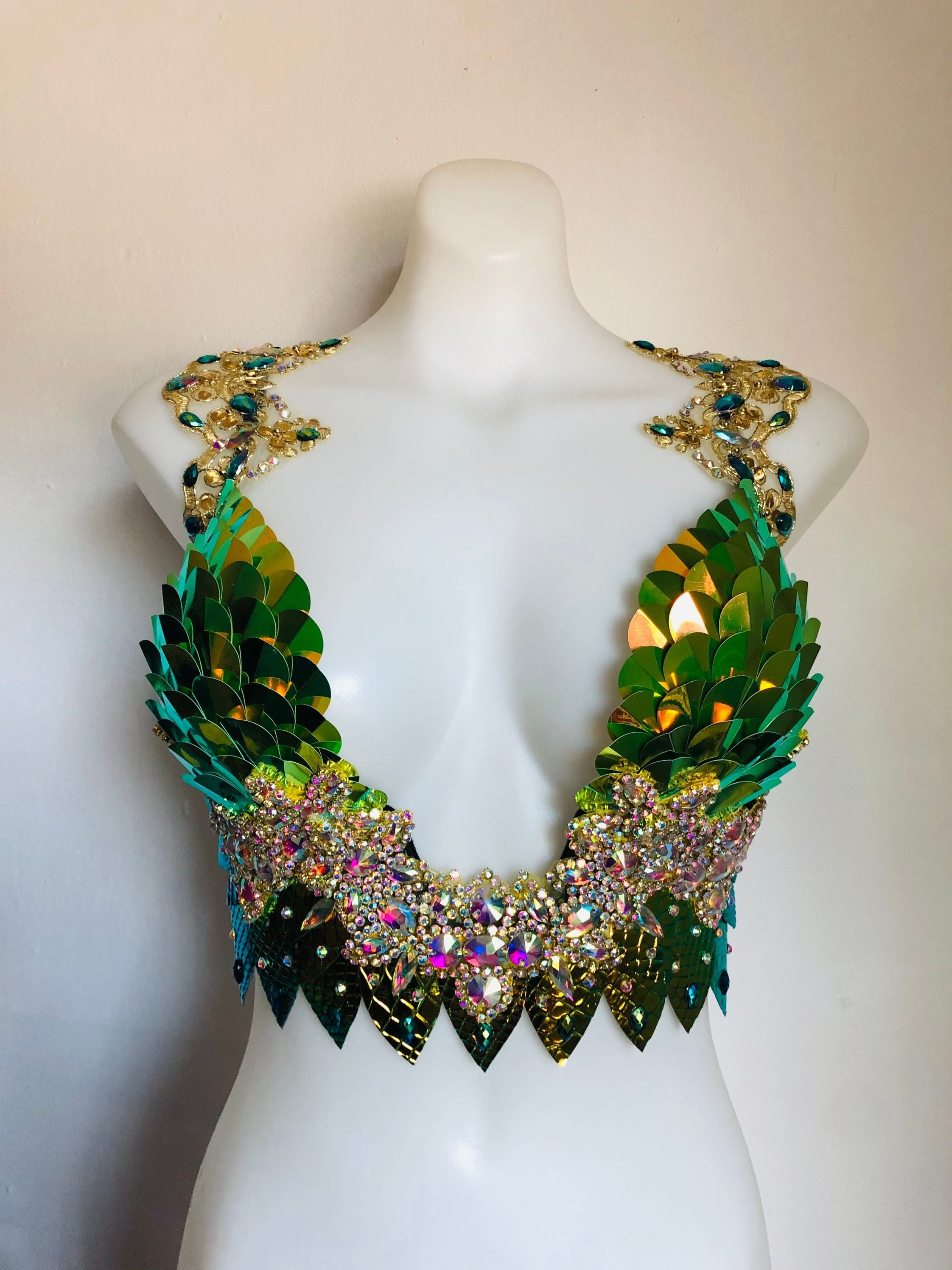 Emerald Mermaid Bra, Green Sequin Bra. Burning Man Rave Bra Top