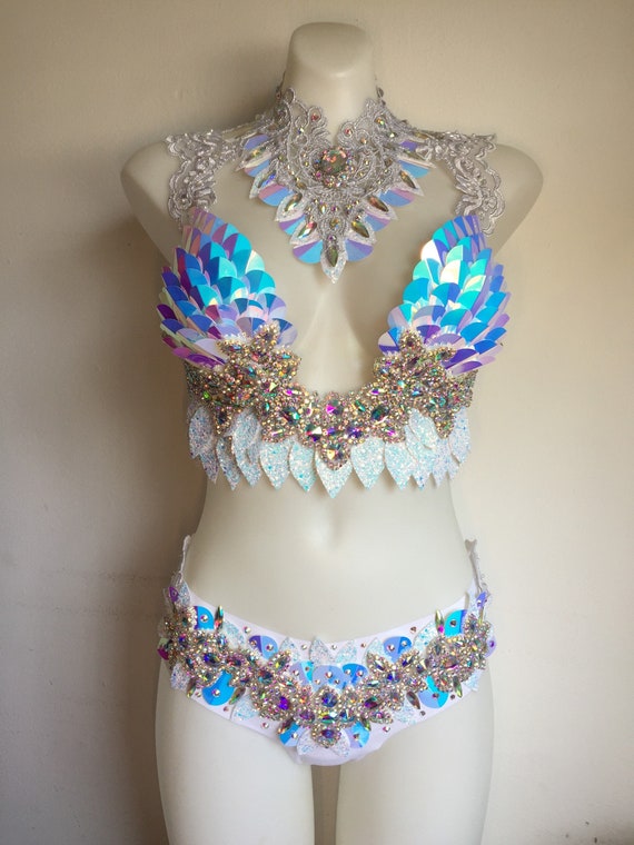 CUSTOM SIZE Holographic Angel Warrior | Rave Bra Outfit Dancer Festival  Cosplay Carnival Samba Adult Sexy Costume Halloween Unicorn Mermaid