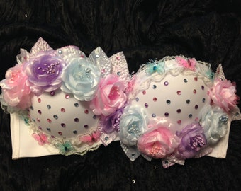 CUSTOM SIZE- Floral Butterfly Pastel Bra | Rave, Dance, Halloween, Fairy, Costume, beyond wonderland, burlesque, cosplay