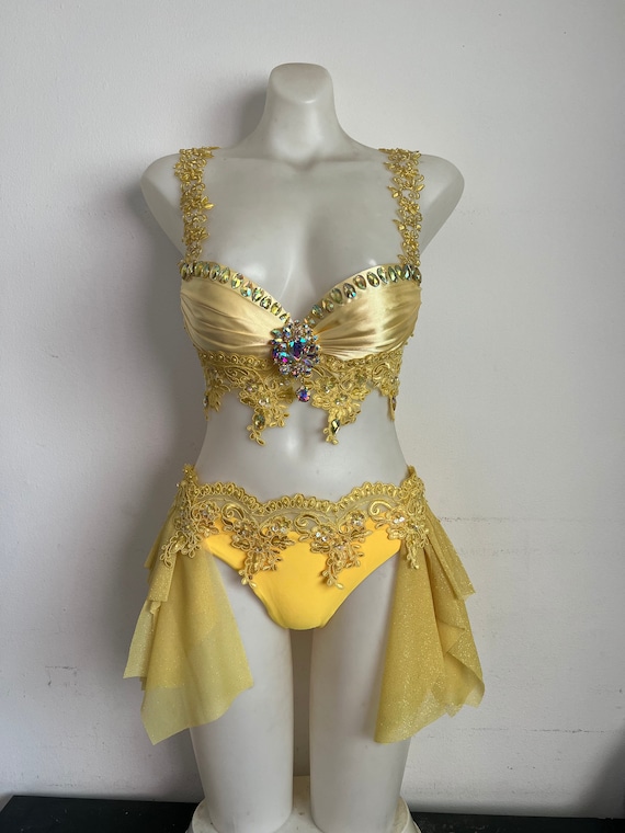 CUSTOM SIZE- Belle Costume | Rave Bra Outfit Adult Sexy Halloween Belly  Dance Cosplay Disney Princess Beauty and the Beast Yellow Costume - Etsy