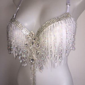 CUSTOM SIZE Angel costume EDC rave bra outfit adult costume bride angel dance burlesque cosplay samba carnival feather women's image 4