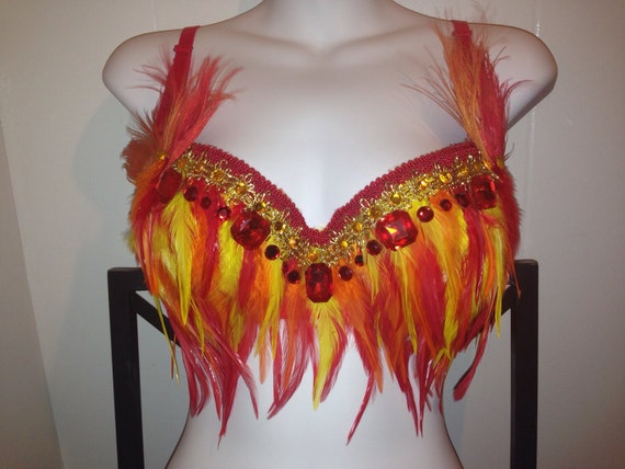 CUSTOM SIZE Phoenix With Peacock Feathers Rave Bra Outfit Edc
