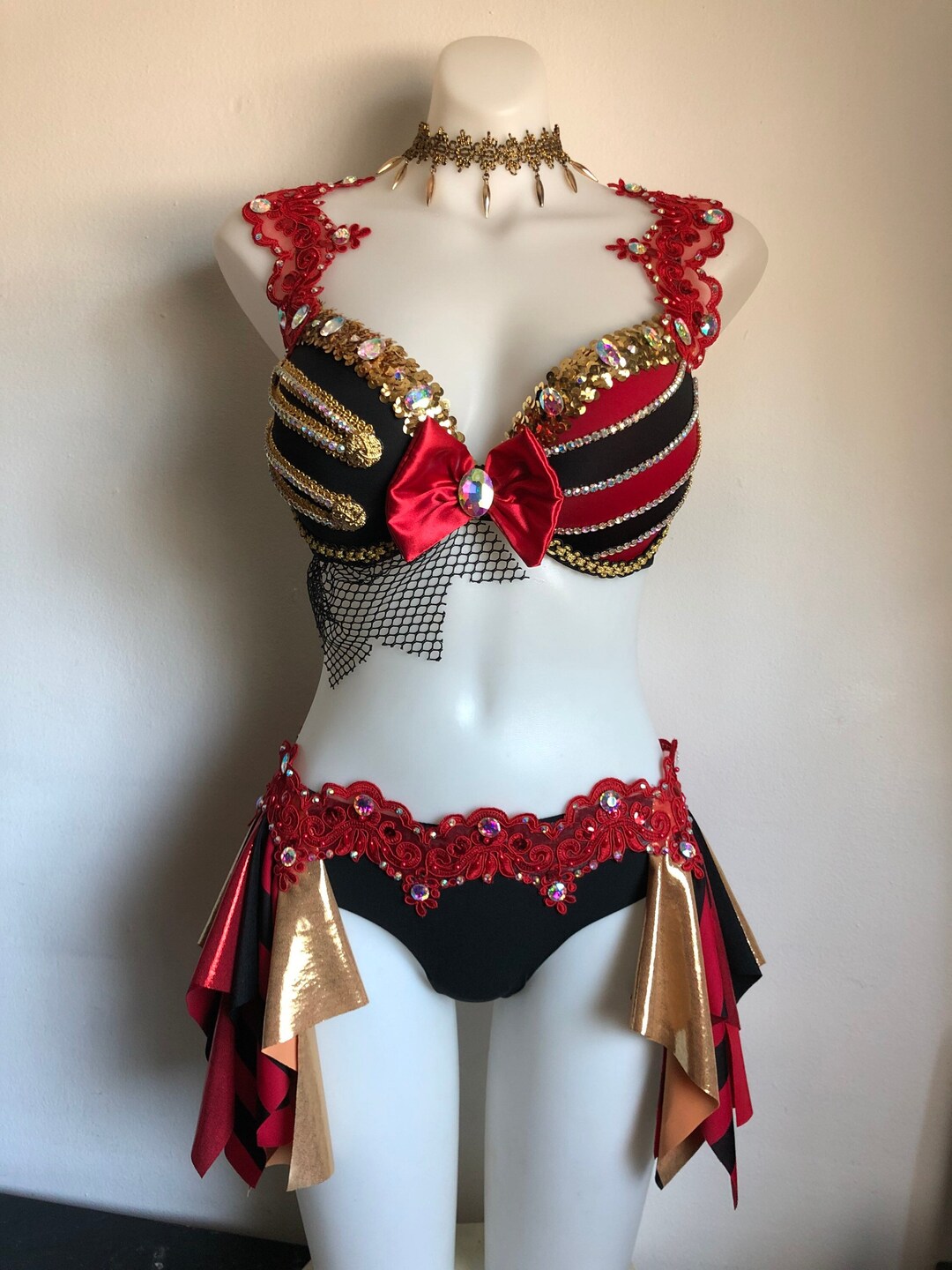 CUSTOM SIZE- Sexy Pirate Outfit | Womens Adult Costume Rave Bra Festival  Cosplay Halloween EDC Sailor Red Black Gold Ringleader