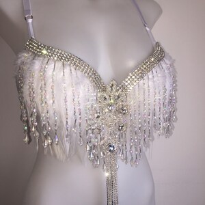 CUSTOM SIZE Angel costume EDC rave bra outfit adult costume bride angel dance burlesque cosplay samba carnival feather women's image 3