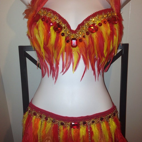 CUSTOM SIZE Phoenix With Peacock Feathers Rave Bra Outfit Etsy